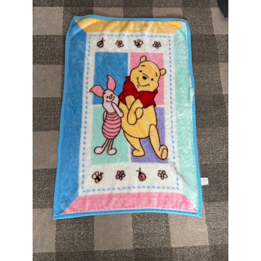 Vintage Winnie the Pooh & Piglet Crown Crafts Plush Baby Blanket 30" x 45"